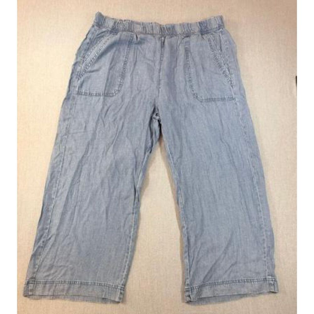 Splendid Lyocell Crop Pants Blue Pull On Wide Leg Culottes Pockets Women's XXL